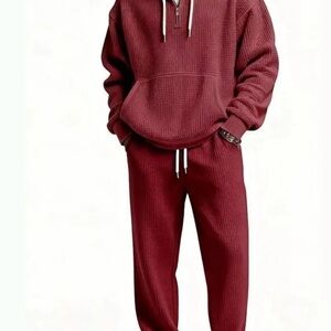 Men’s Textured Hoodie & Jogger Set Maroon Casual Streetwear Fit